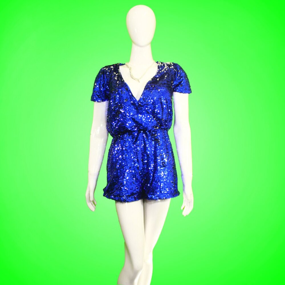 Dazzling Vintage 1970s Look Blue Sequined Romper by Dancing Leopard